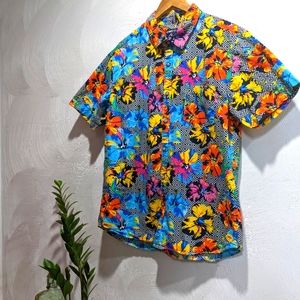 Chaotic Hibiscus Floral Button Down